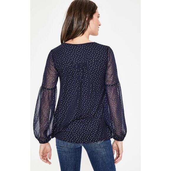 Boden Hazel Foil Spot Top Sz 4 Black - Picture 3 of 11